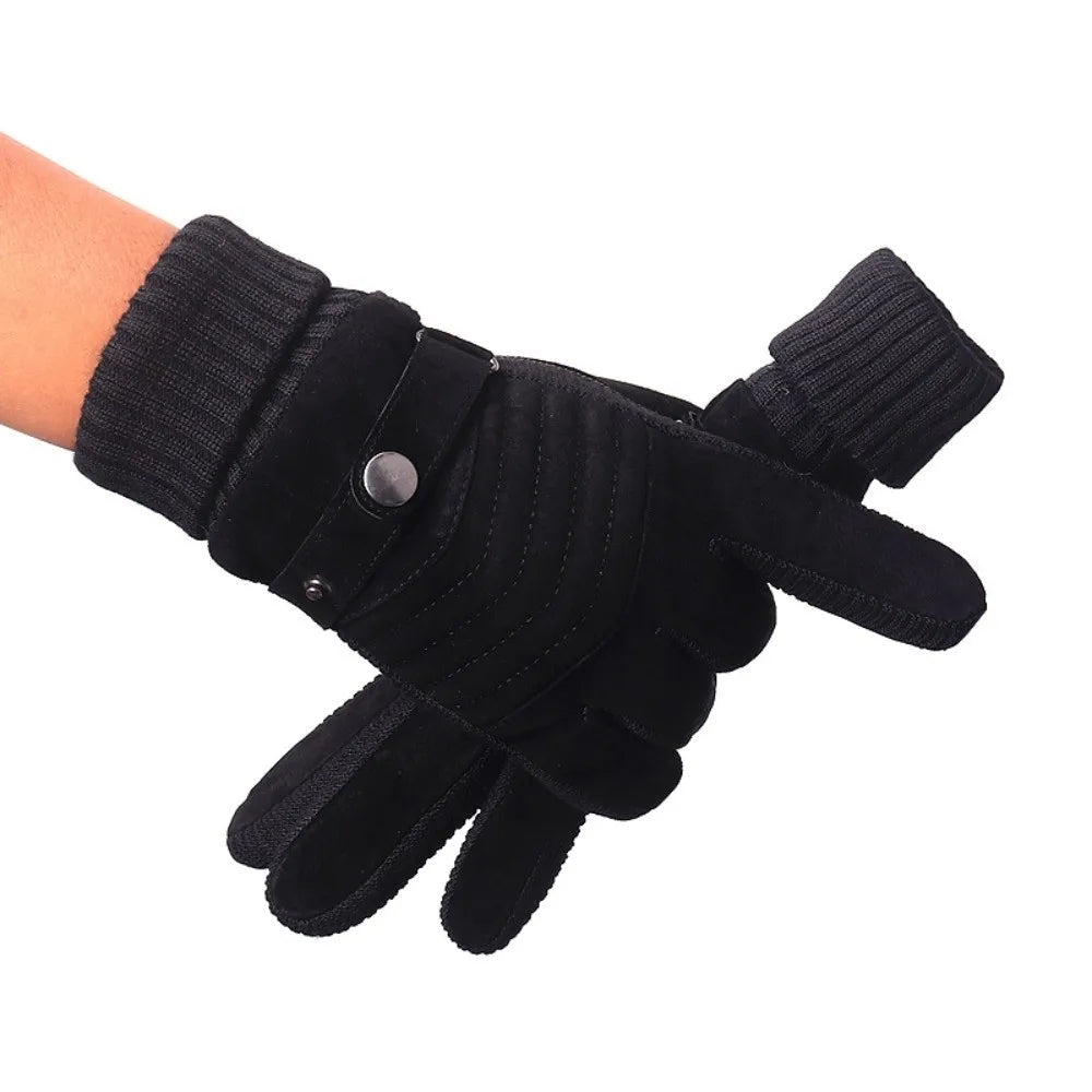 Windproof Touch Screen Leather Cycling & Motorcycle Gloves Cycling Winter Gloves SWANS Black