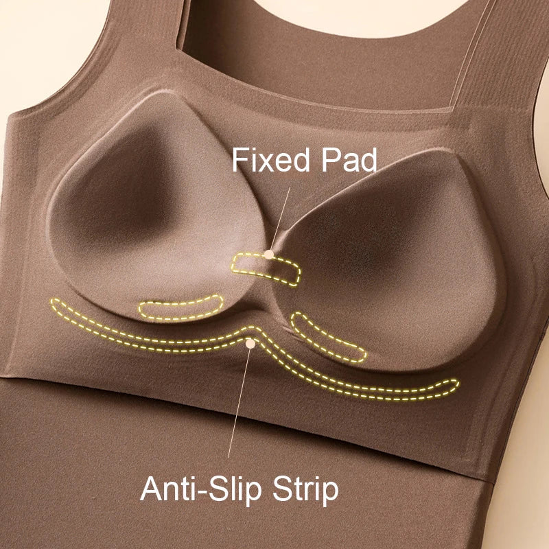 Women's Plus Size Seamless Thermal Vest with Built-In Bra Thermal Vest SWANS