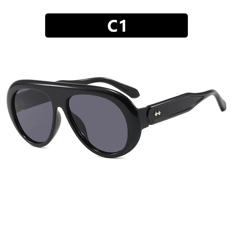 TOYEARN Y2K Pilot Sunglasses UV400 Big Frame Unisex Fashion Sunglasses SWANS Black Black