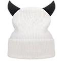 Unisex Bull Horn Beanie Hat – Hip Hop Knit Cap Women & Men Knit Beanie Hat SWANS White