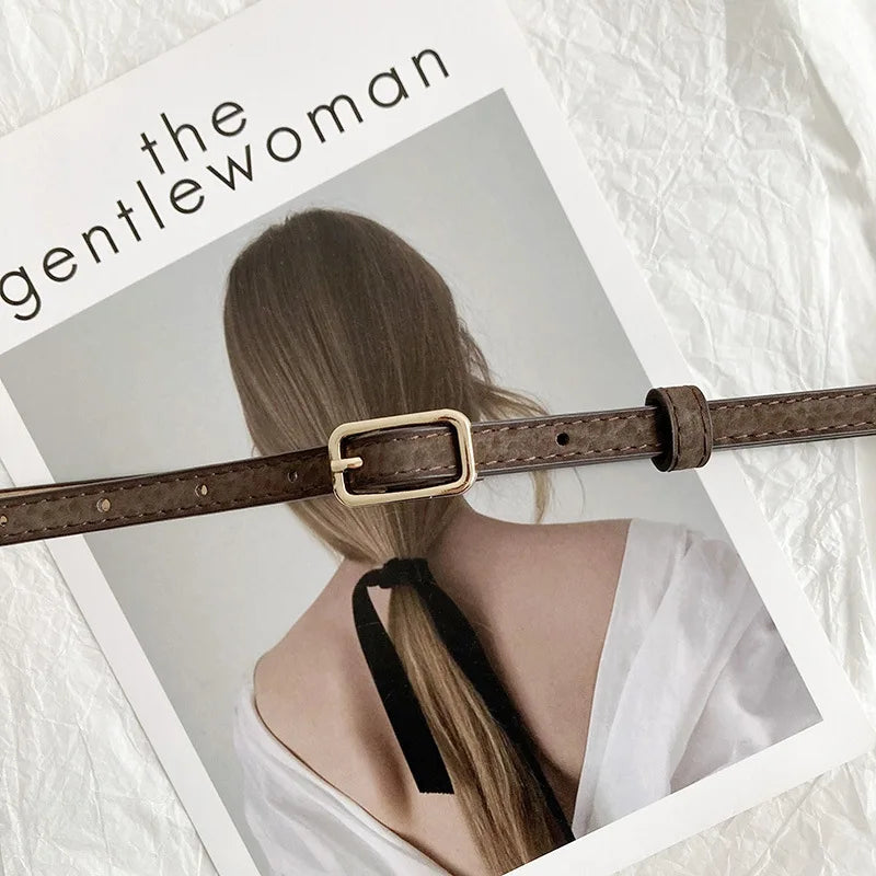 Women's Thin PU Leather Belt – Metal Pin Buckle | FAITOLAGI Women's Fashion Belt SWANS coffee Adjustable