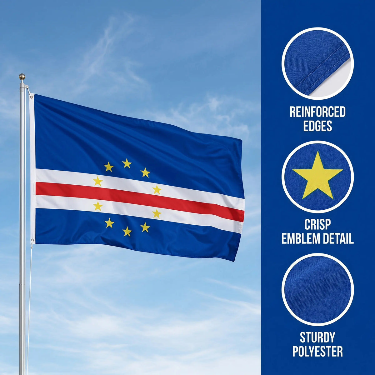 Cape Verde National Flag 3x5ft – Official Colors Fan Banner National Flag Banner SWANS