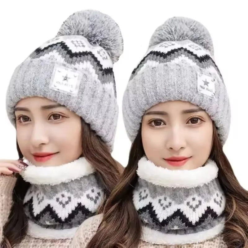Women's Plush Velvet Beanie & Neck Warmer Scarf Set 2PCS Winter Hat Scarf Set SWANS