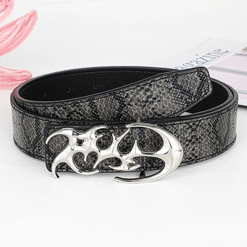 Y2K Punk Snake Print PU Leather Belt – Unisex Metal Buckle Fashion Waist Belt SWANS