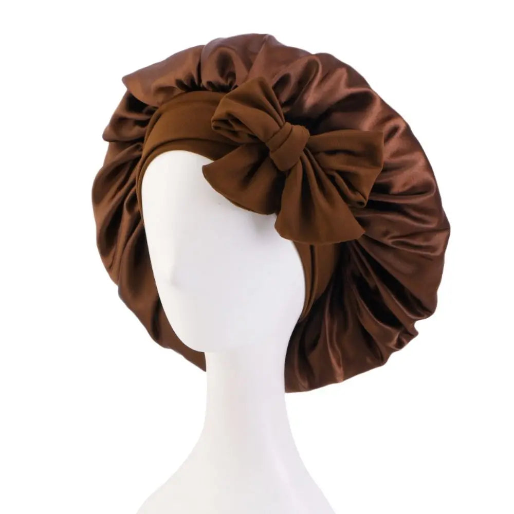Satin Sleep Cap Turban Bonnet Wide Headband | Hair Care Satin Sleep Bonnet SWANS coffee