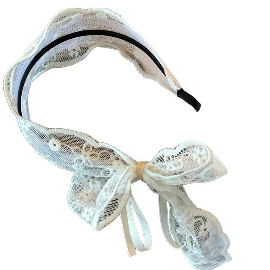 Lace Bow Headband – Elegant Black & White Hair Hoop for Women Lace Bow Headband SWANS