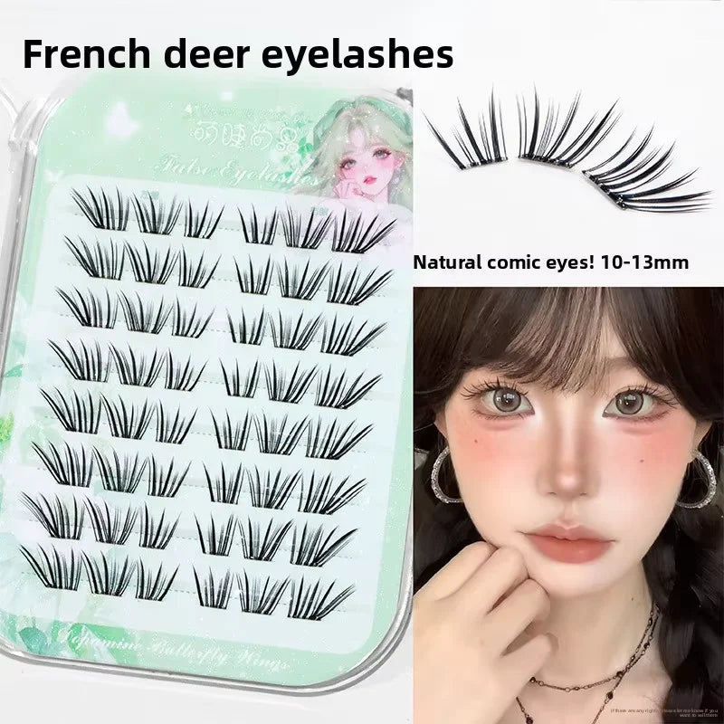 Press-On Fox Eye Cluster Lashes – No Glue Wispy Winged False Cluster Lashes SWANS 29 C