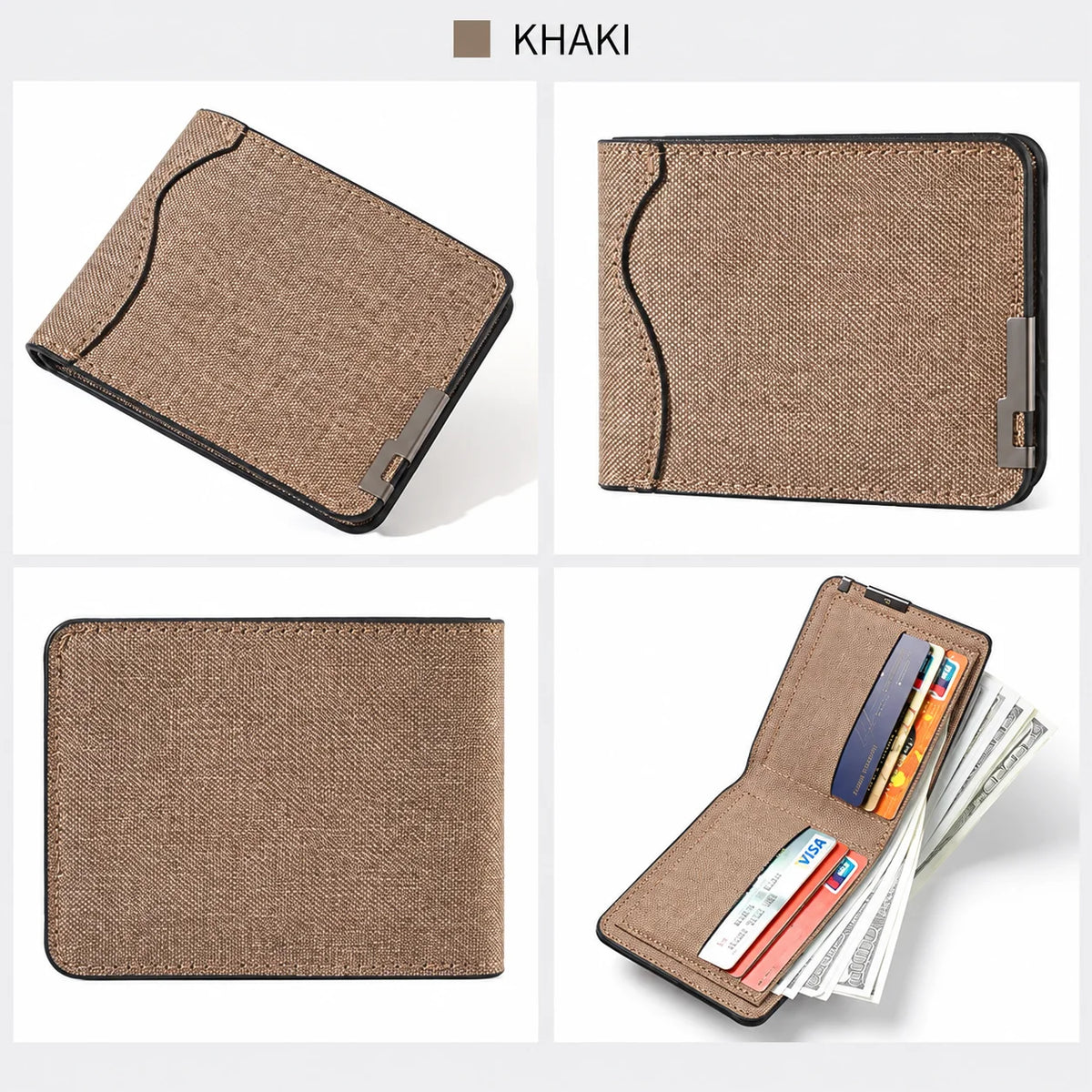 Men's Slim Bifold Wallet – Lightweight PU Canvas Horizontal Bifold Wallet SWANS