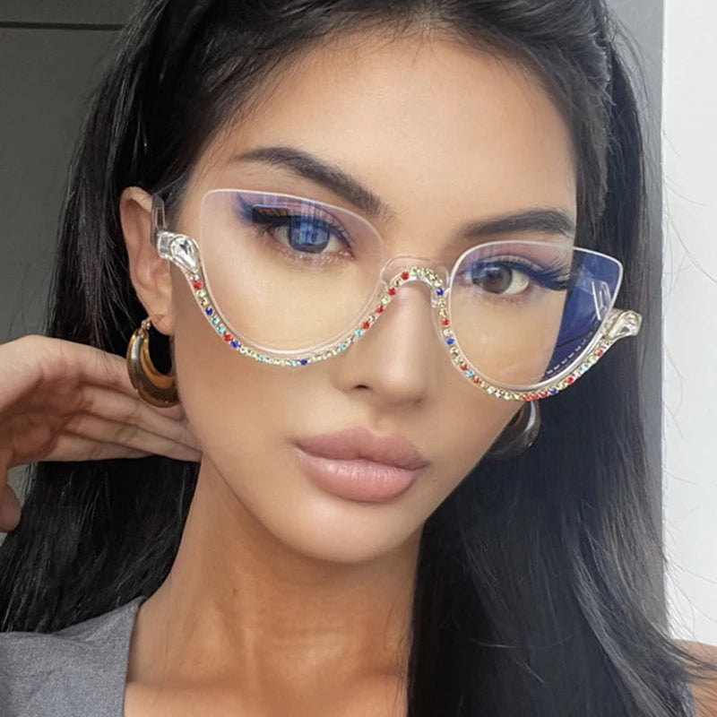 Women's Vintage Cat Eye Blue Light Blocking Glasses | Half Frame Blue Light Glasses SWANS