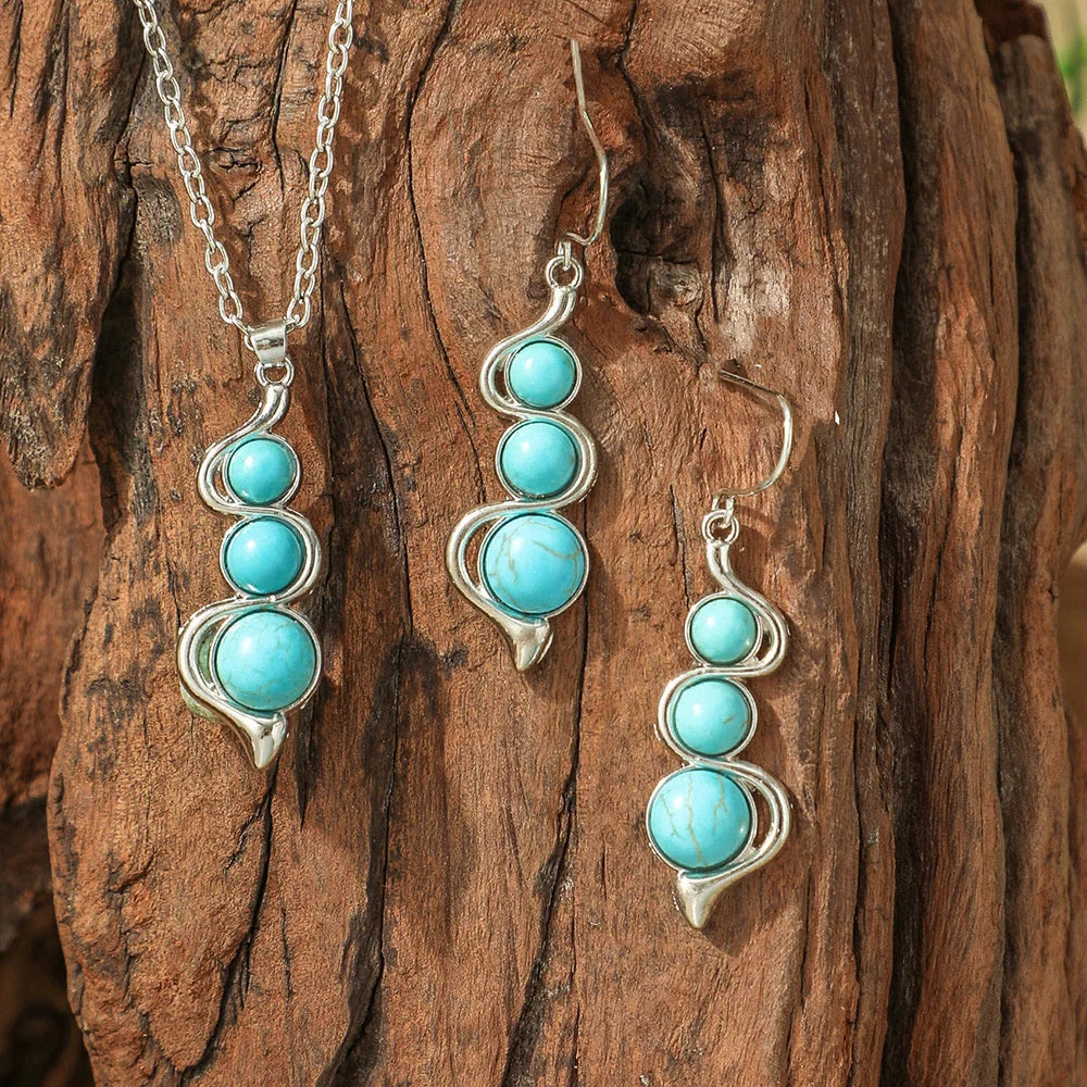 Vintage Turquoise Earrings & Necklace Set – Bohemian Jewelry Jewelry Set SWANS Style 6