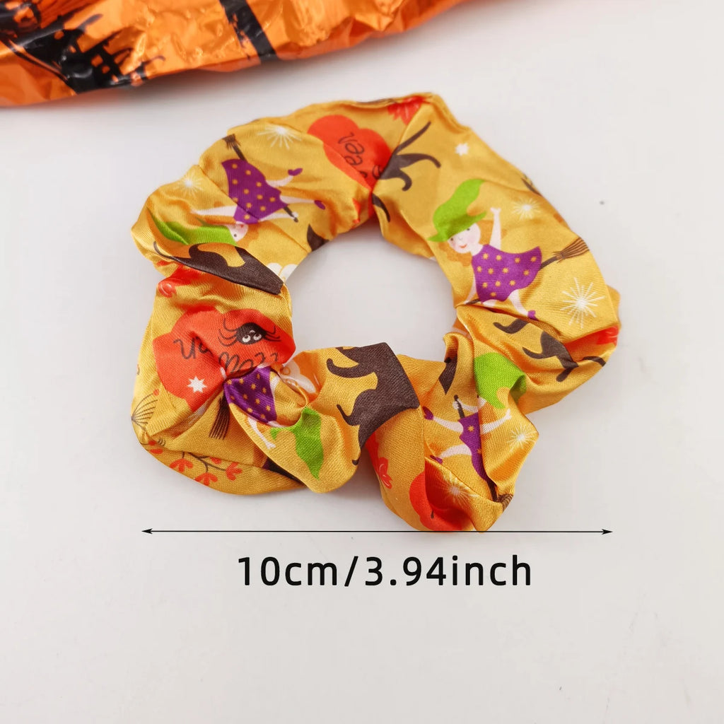 5-Pack Halloween Hair Scrunchies – Pumpkin Ghost Skeleton Hair Scrunchies Set SWANS