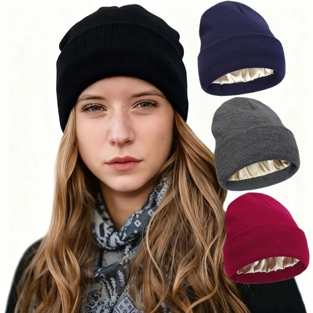Satin Lined Beanie – Anti-Static Slouchy Winter Hat Unisex Satin Lined Beanie SWANS