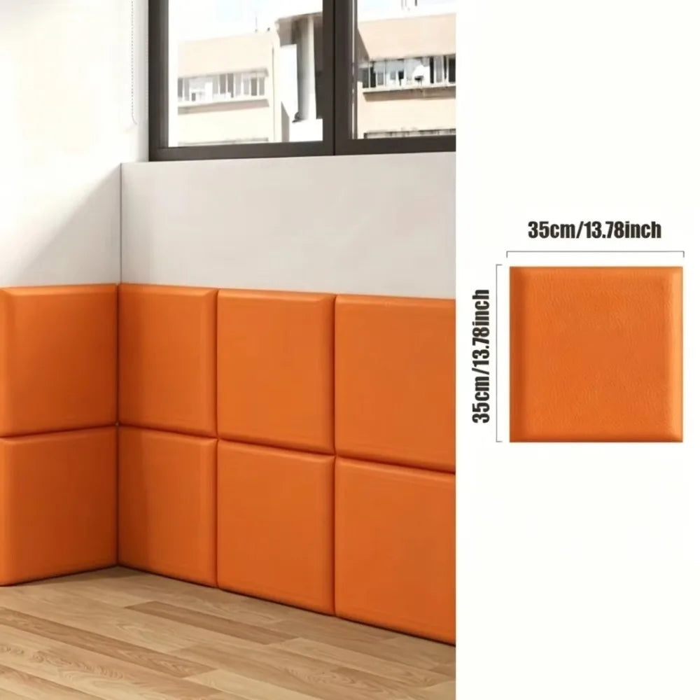 Self-Adhesive Soft Wall Panels PU Cushion Tiles 35x35cm Soft Wall Panels SWANS Orange