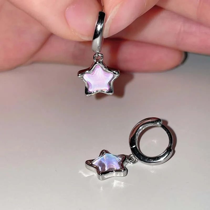 Pink Moonstone Crystal Star Hoop Earrings for Women & Girls Crystal Hoop Earrings SWANS