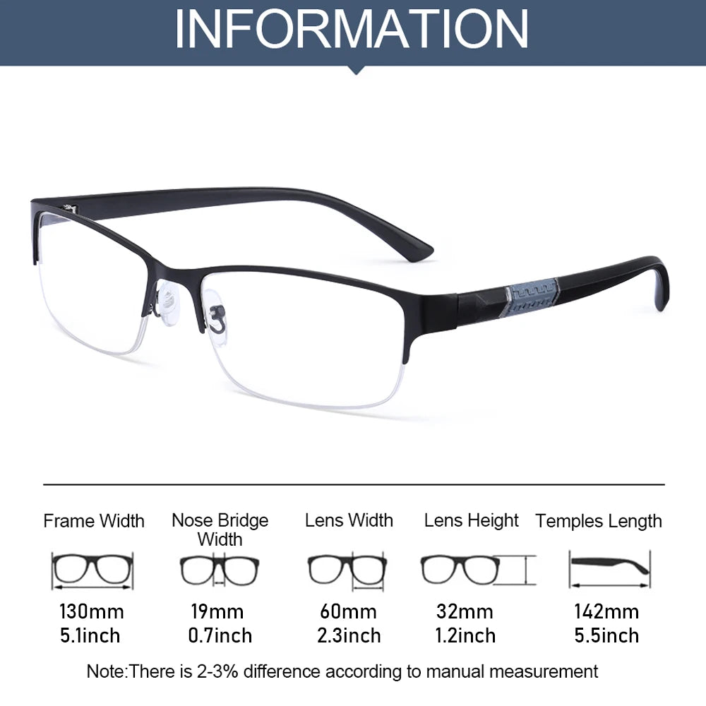 Anti Blue Light Reading Glasses Half Frame Metal +1.0–+4.0 Reading Glasses SWANS