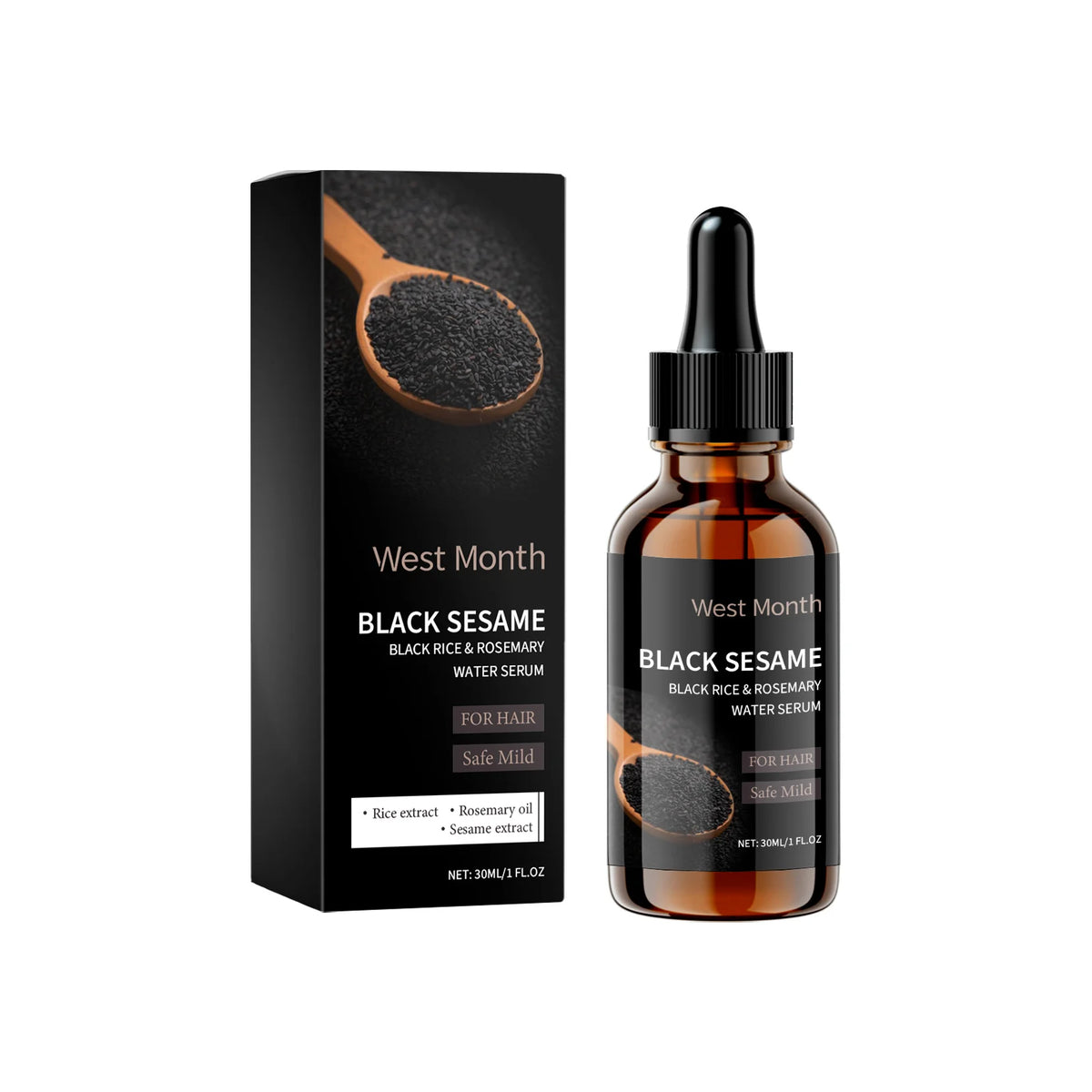 Black Sesame Hair Strengthening Oil & Growth Serum 30/60ml Hair Growth Serum SWANS 30ml Boxed