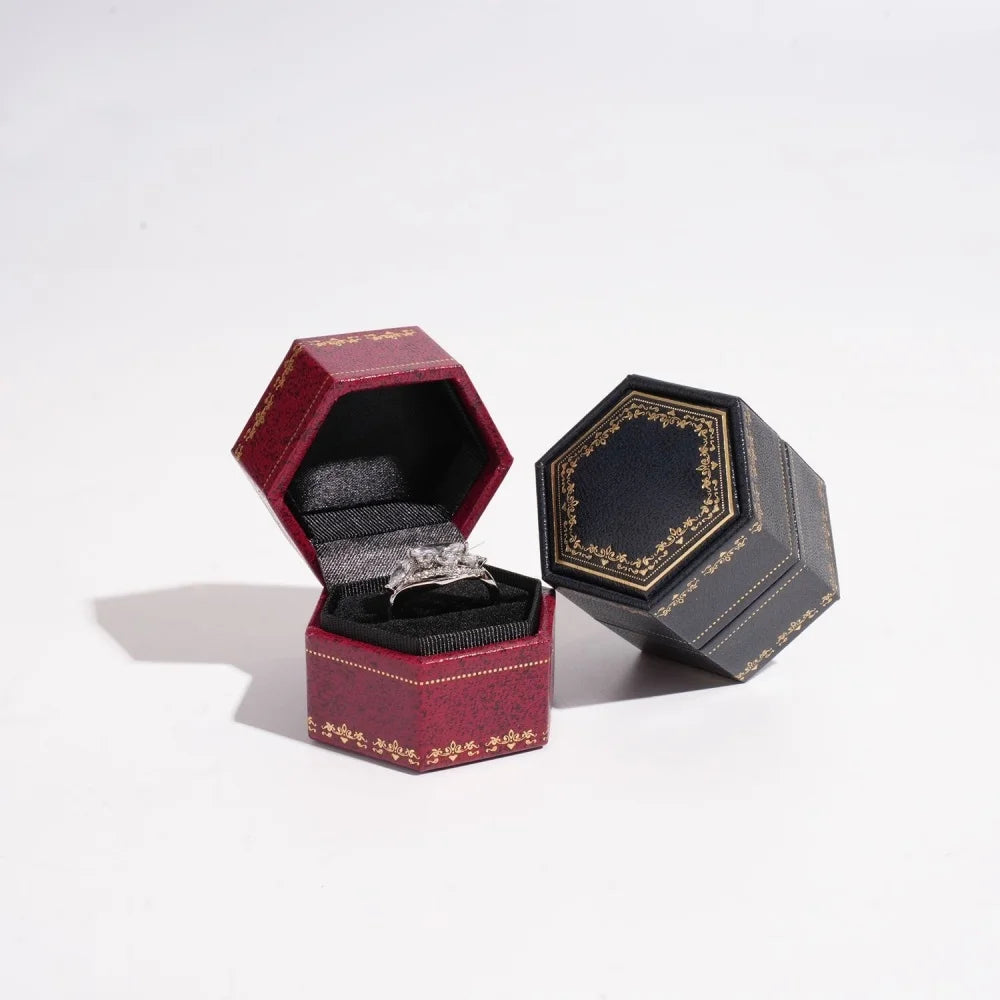 Floral Hexagonal Velvet Ring Box – Retro Jewelry Gift Case Jewelry Storage Box SWANS