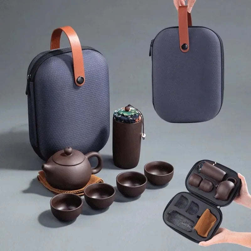 Yixing Purple Clay Travel Tea Set – Teapot & 4 Cups Travel Tea Set SWANS