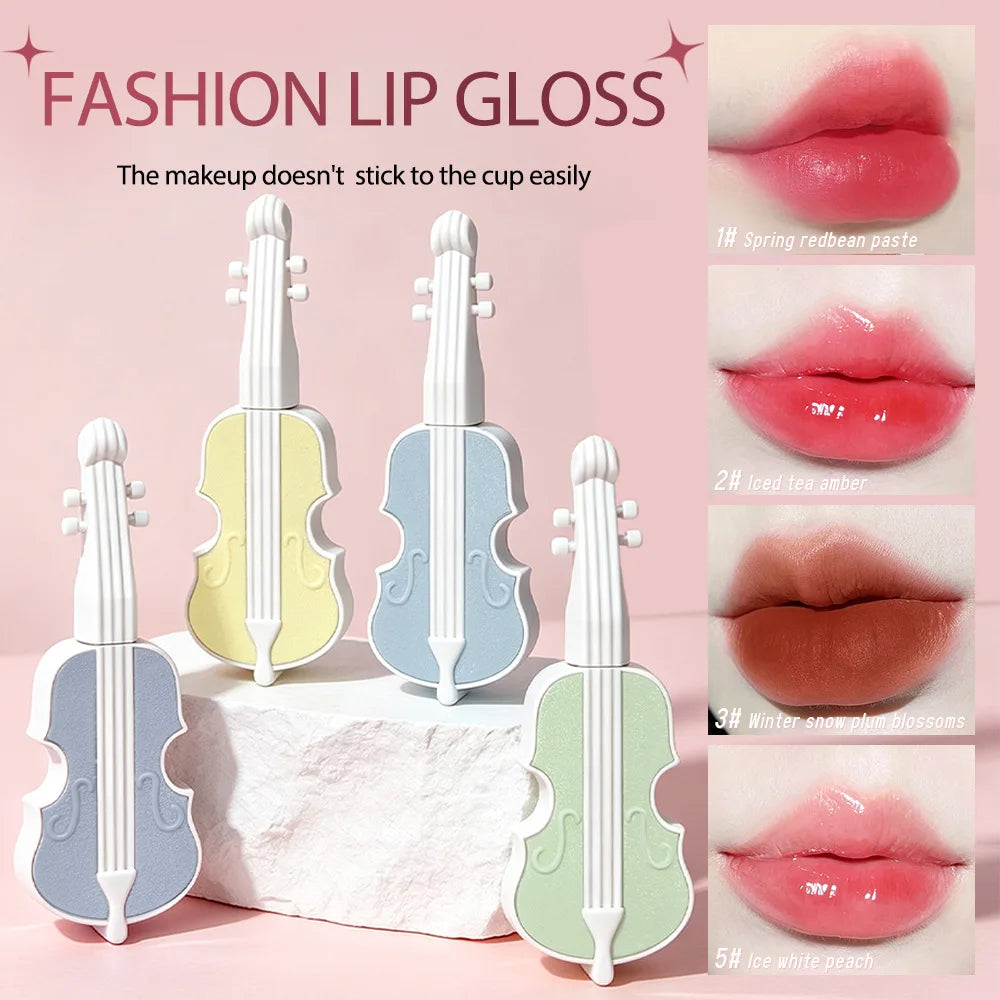 Violin Shape Lip Gloss Set – 4 Pcs Moisturizing Lip Glaze Lip Gloss Set SWANS