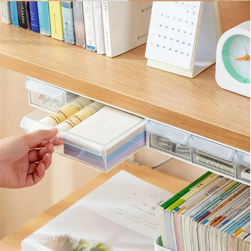 Under-Desk Drawer Storage Box – Transparent Desk Organizer Desk Drawer Organizer SWANS