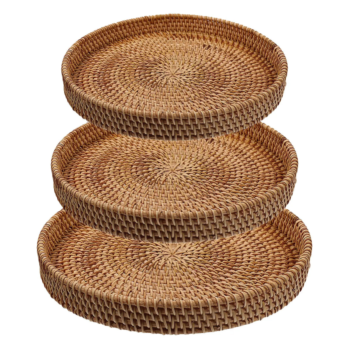 3-Pack Handwoven Wicker Storage Baskets – Decorative Tray Set Wicker Storage Baskets SWANS