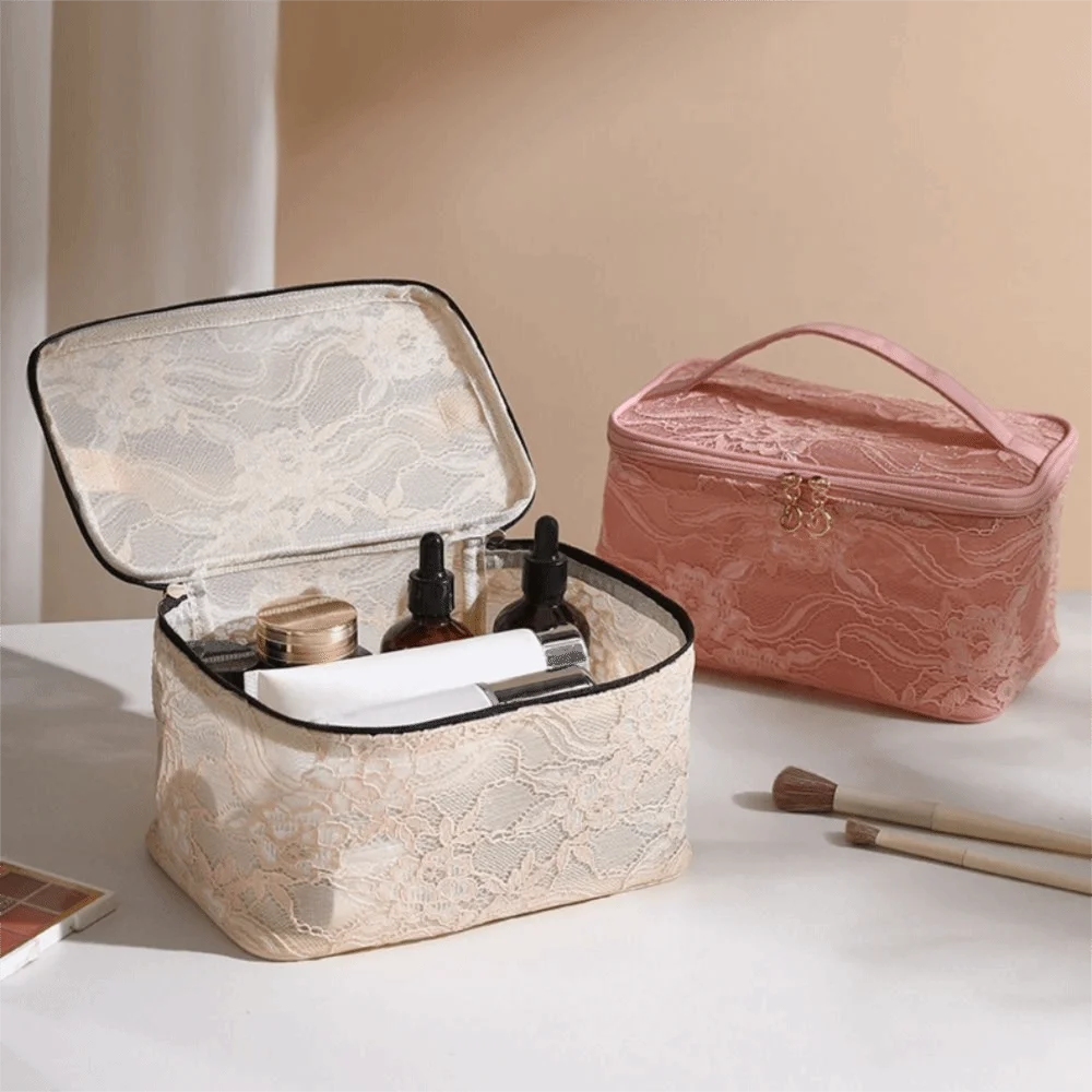 Elegant Lace Floral Makeup Bag – Large Travel Cosmetic Pouch Cosmetic Travel Bag SWANS