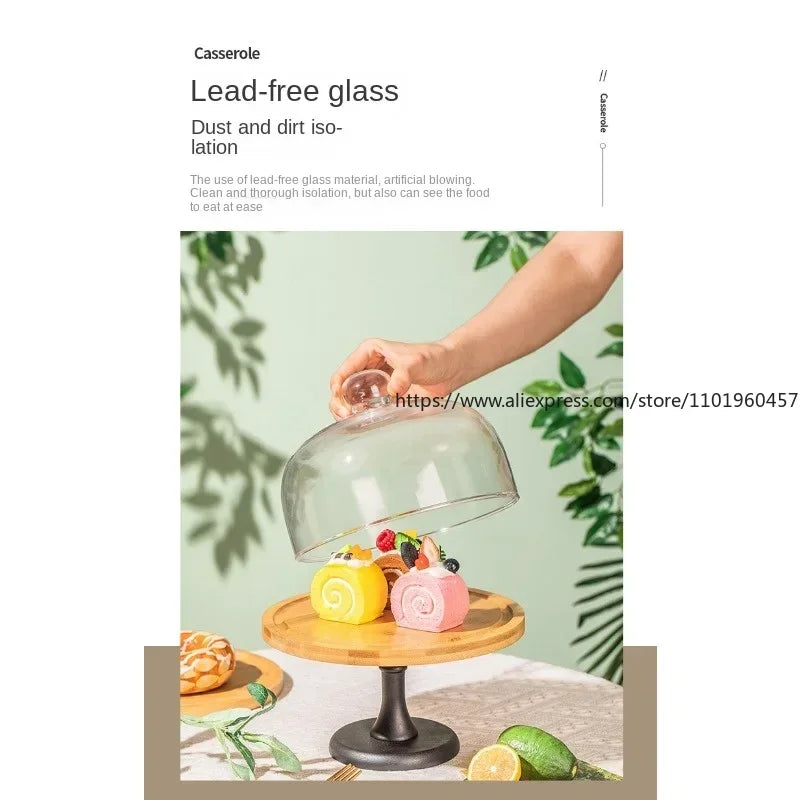 Wooden High-Foot Tray with Glass Cover – Cake & Dessert Stand Cake & Dessert Stand SWANS