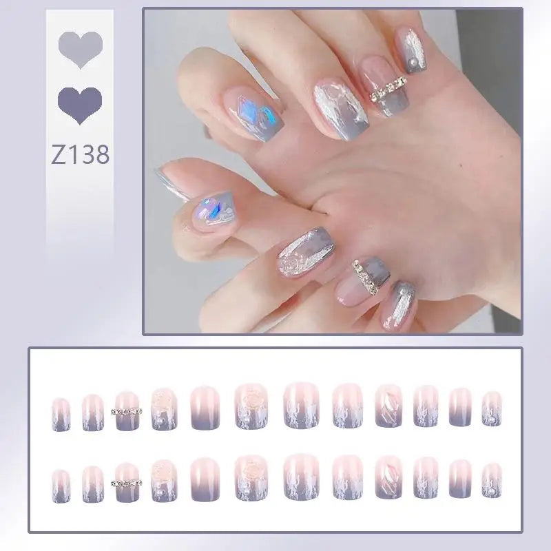 Press-On French Tip Acrylic Nails – 24pc Short Fake Nail Set