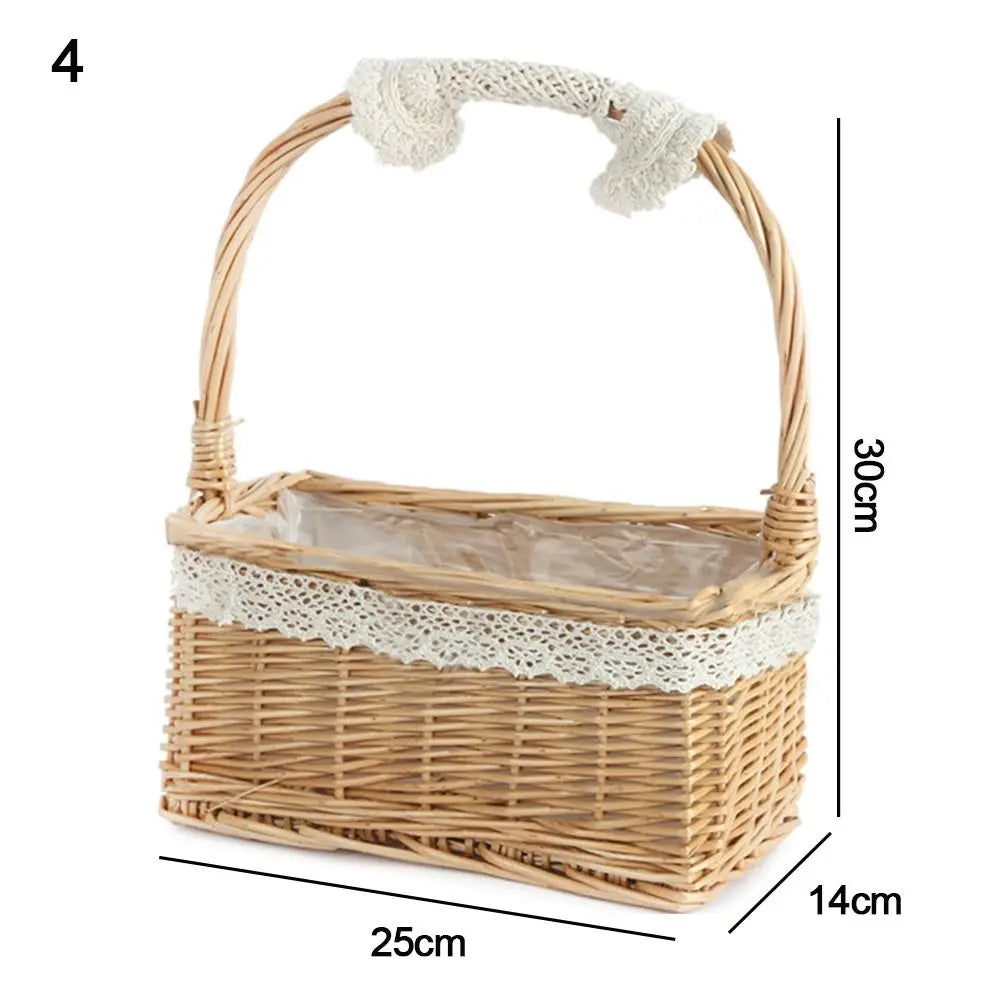 Wicker Flower Girl Basket – Willow Rattan Half Moon Woven Wicker Storage Basket SWANS