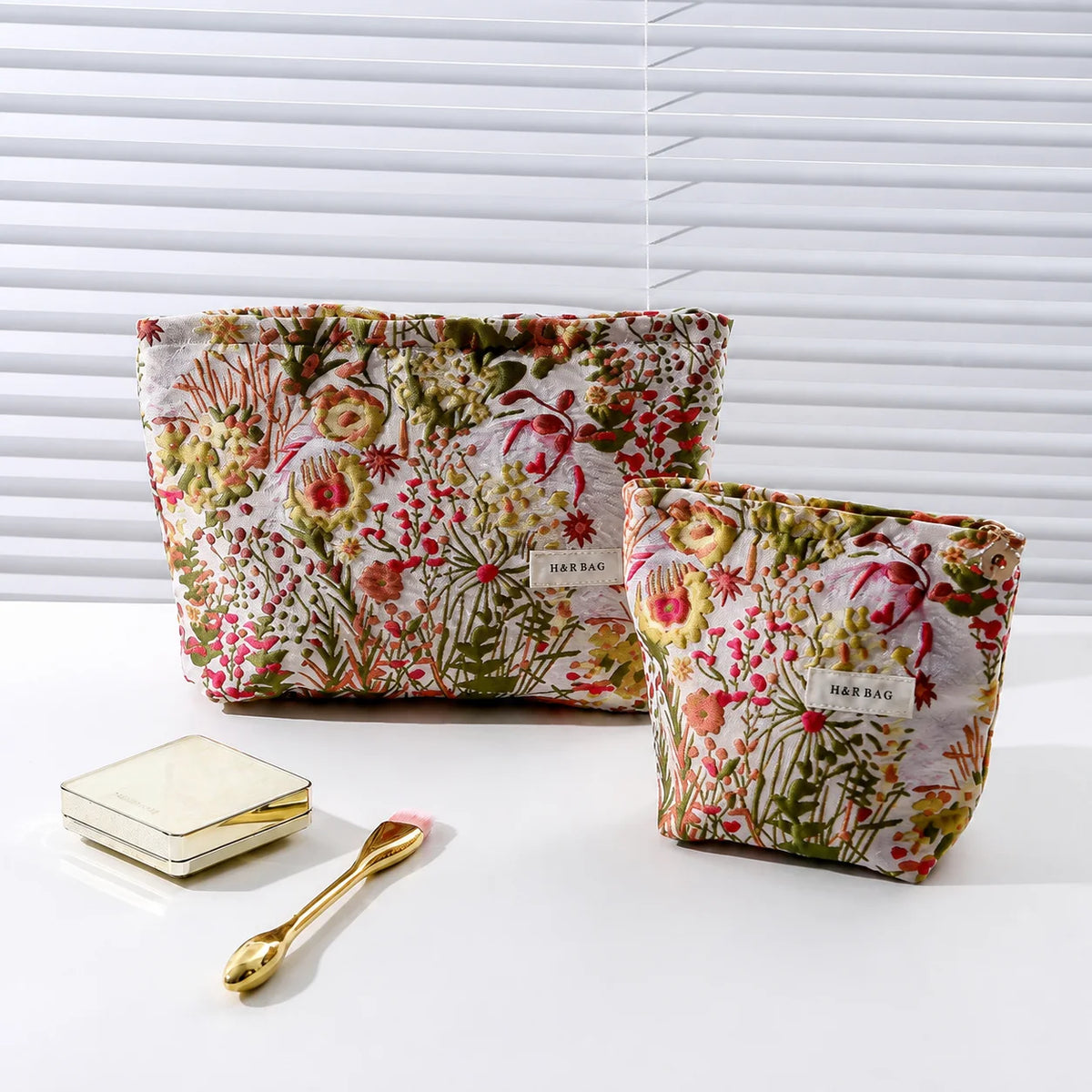 Women's Floral Jacquard Cotton Makeup Bag – 2 Sizes Cosmetic Makeup Bag SWANS