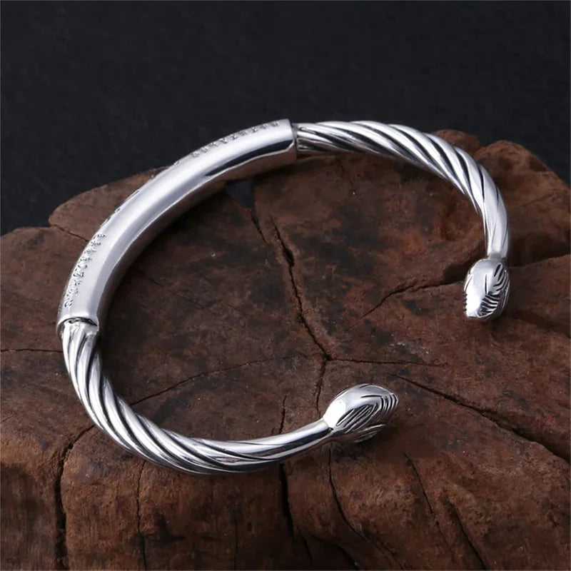 Silver-Plated Retro Six-Character Mantra Cuff Bracelet Cuff Bracelet SWANS