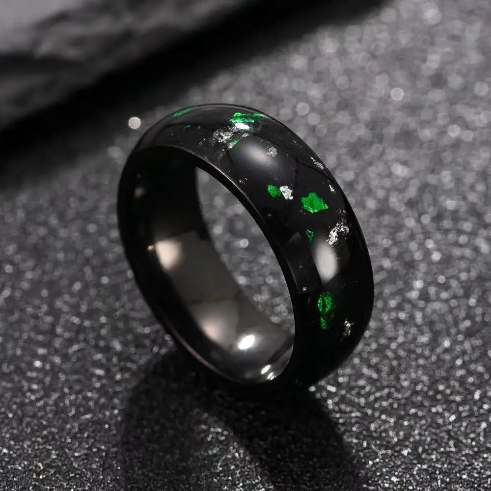 8MM Abalone Shell Inlay Stainless Steel Ring – Wedding Band Shell Inlay Ring SWANS G and W Steel color 11