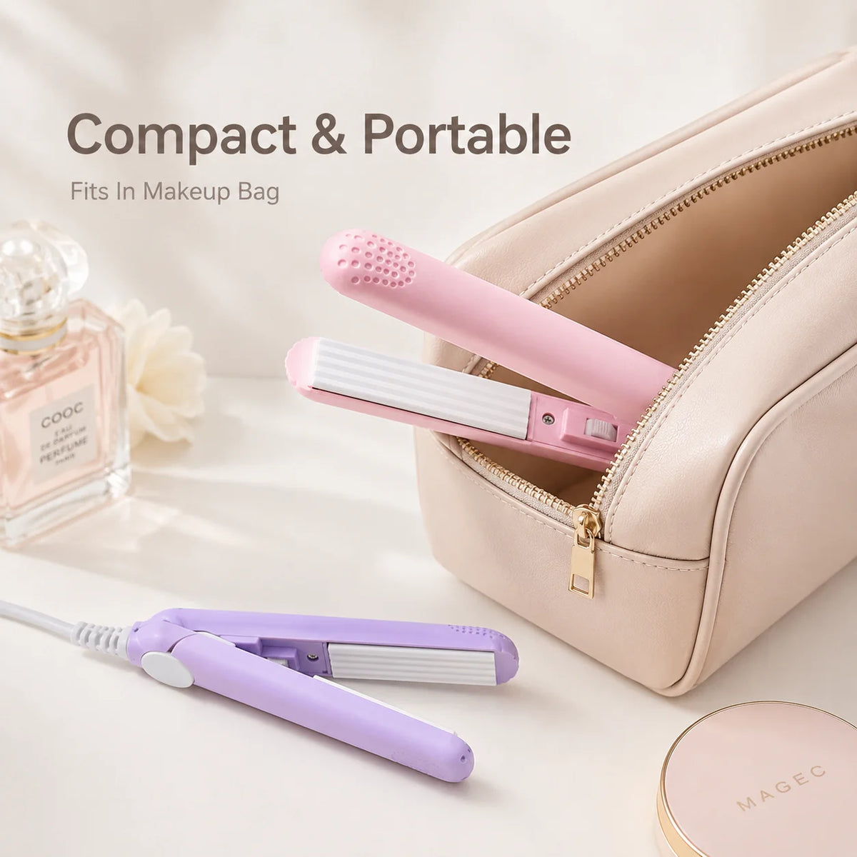 YIBER Mini 2-in-1 Hair Straightener & Curler – Travel Flat Iron Mini Hair Straightener SWANS