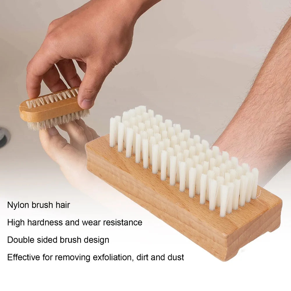 SWANS Wooden Double-Sided Nail Brush – Beech & Nylon Nail Cleaning Brush SWANS