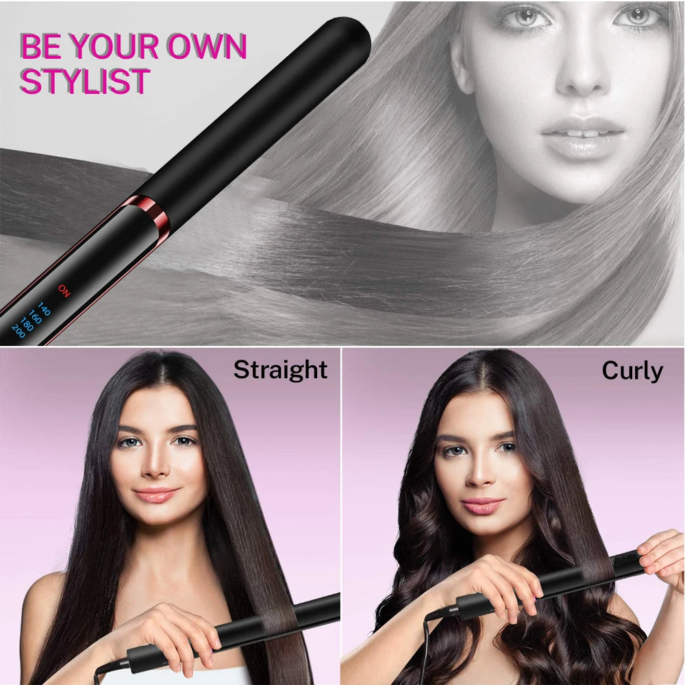 YIBER 2-in-1 Hair Straightener & Curler – Dual Voltage, Negative Ion Hair Straightener Curler SWANS