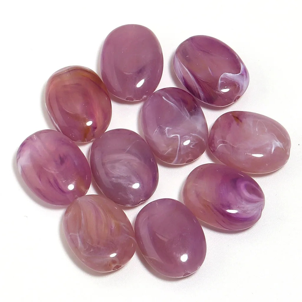 Acrylic Imitation Jade Flat Oval Beads – 20pc DIY Jewelry Pack DIY Jewelry Beads SWANS Purple White Brown
