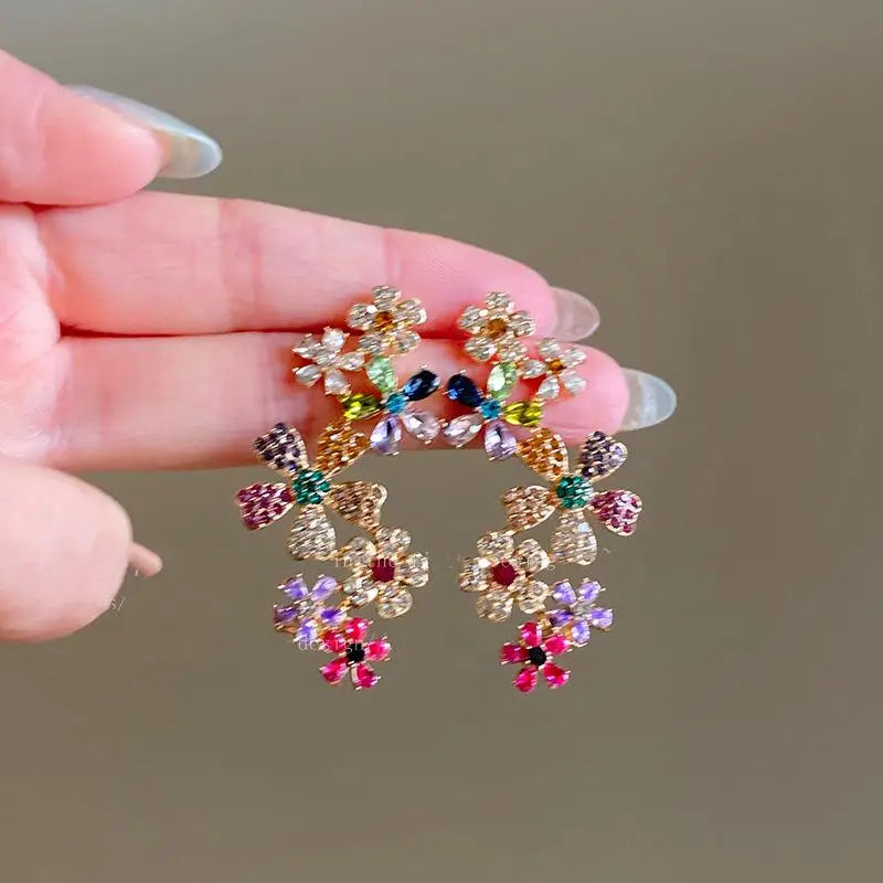 Zircon Flower Stud Earrings – Colorful Fashion Jewelry for Women Stud Earrings SWANS
