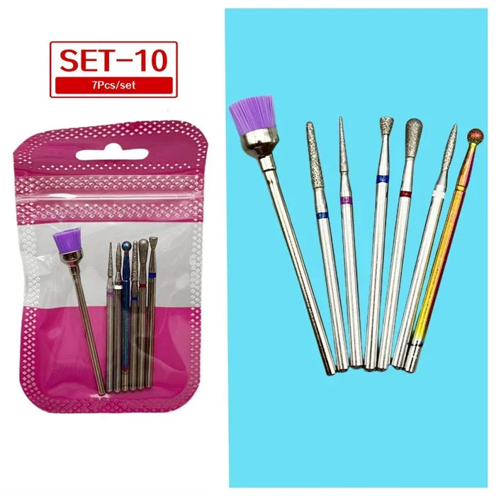 Tungsten Steel Nail Drill Bit Set – Cuticle Milling Cutter 6/7pc Nail Drill Bit Set SWANS 10
