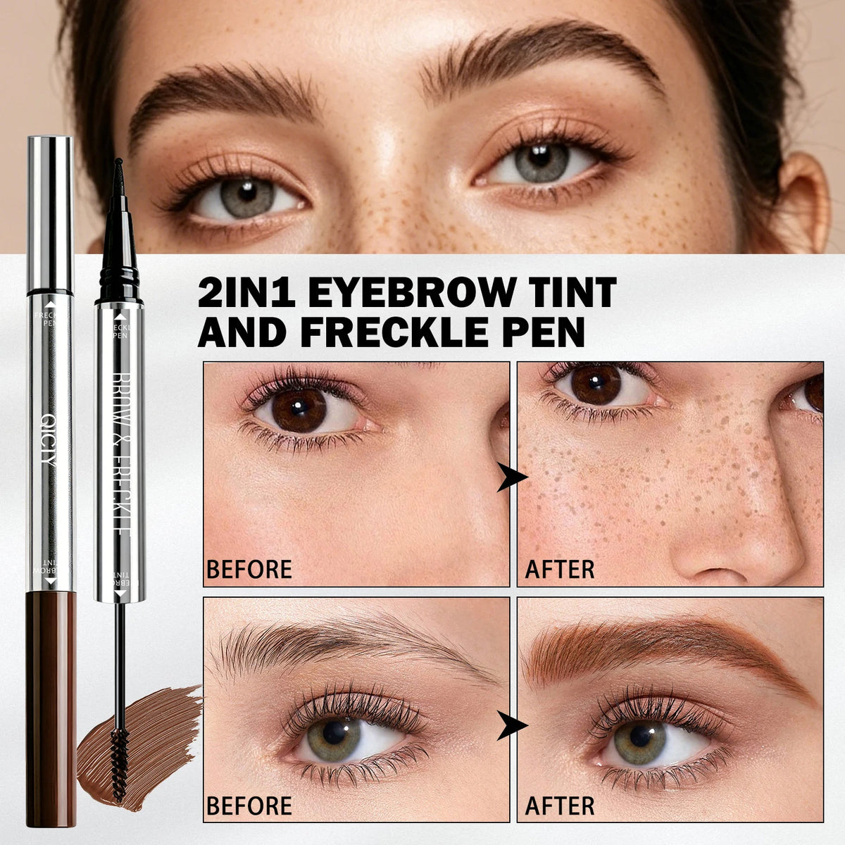 2-in-1 Eyebrow Tint & Freckle Pen – Waterproof Dual-End Eyebrow & Freckle Pen SWANS