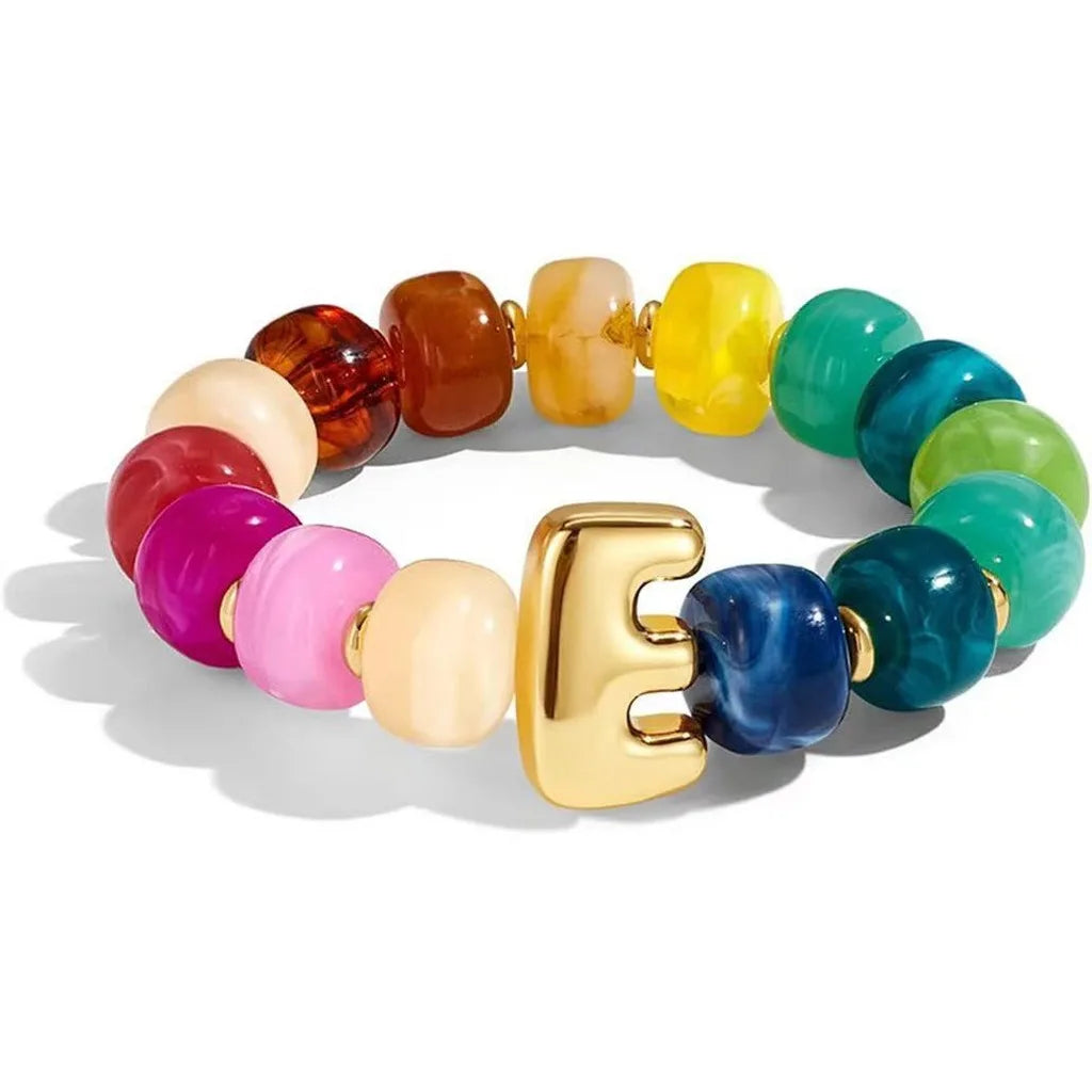 Resin Bead Initial Charm Bracelet – Multicolor Women's A-Z Charm Bracelet SWANS E