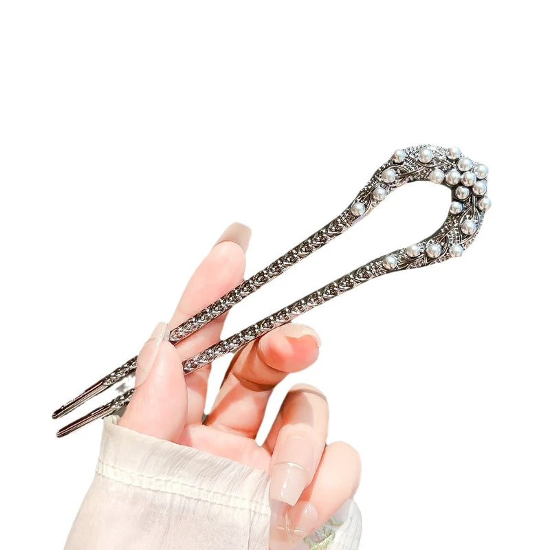 Pearl Leaf U-Shaped Hairpin – Chinese Style Hair Disc Clip U-Shaped Hairpin SWANS