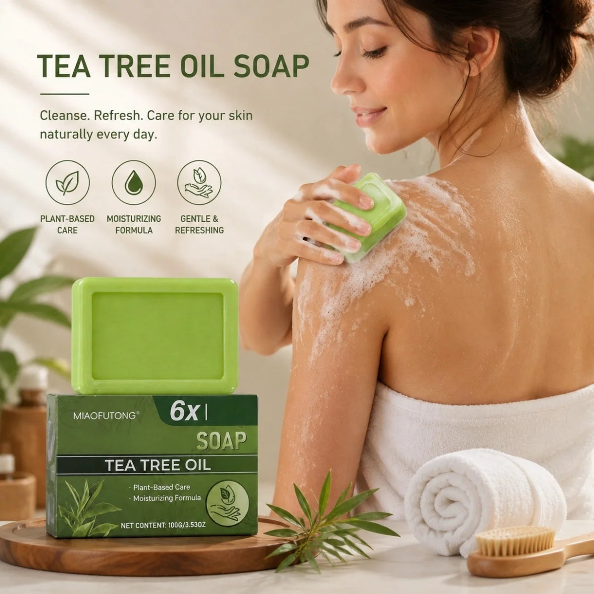 Tea Tree Oil Soap Bar – Plant-Based Moisturizing Cleanser 100g Cleansing Soap Bar SWANS 1pc United States