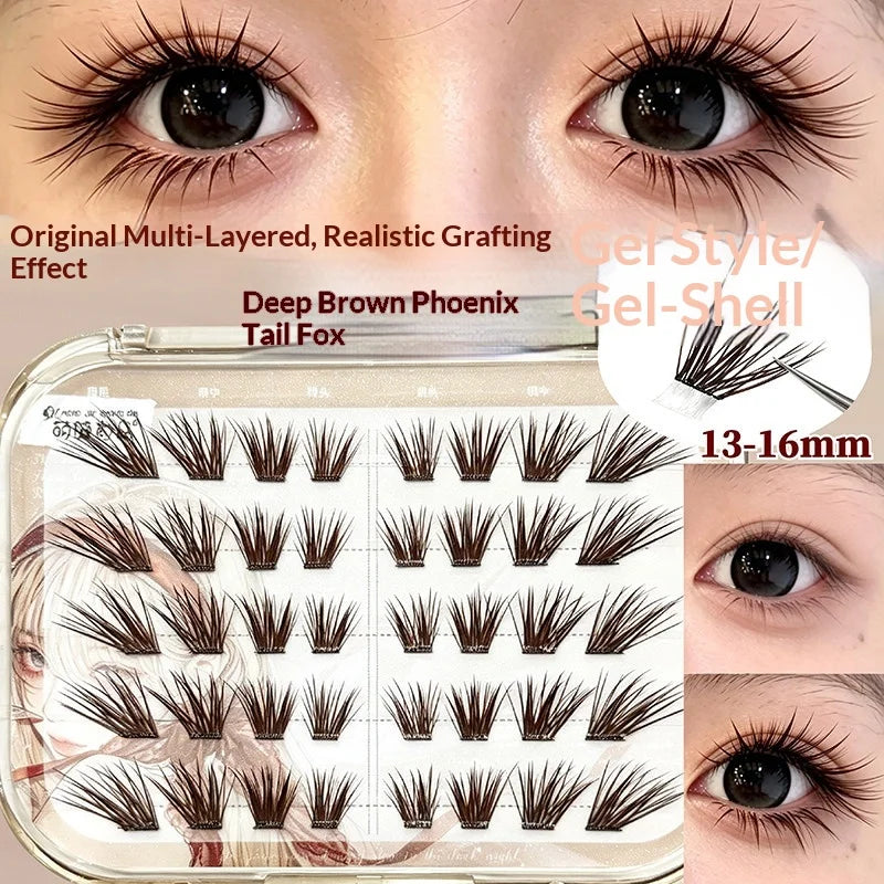 Self-Adhesive Cluster Lashes – Fox Eye Wispy Volume No Glue False Eyelash Clusters SWANS 7 C