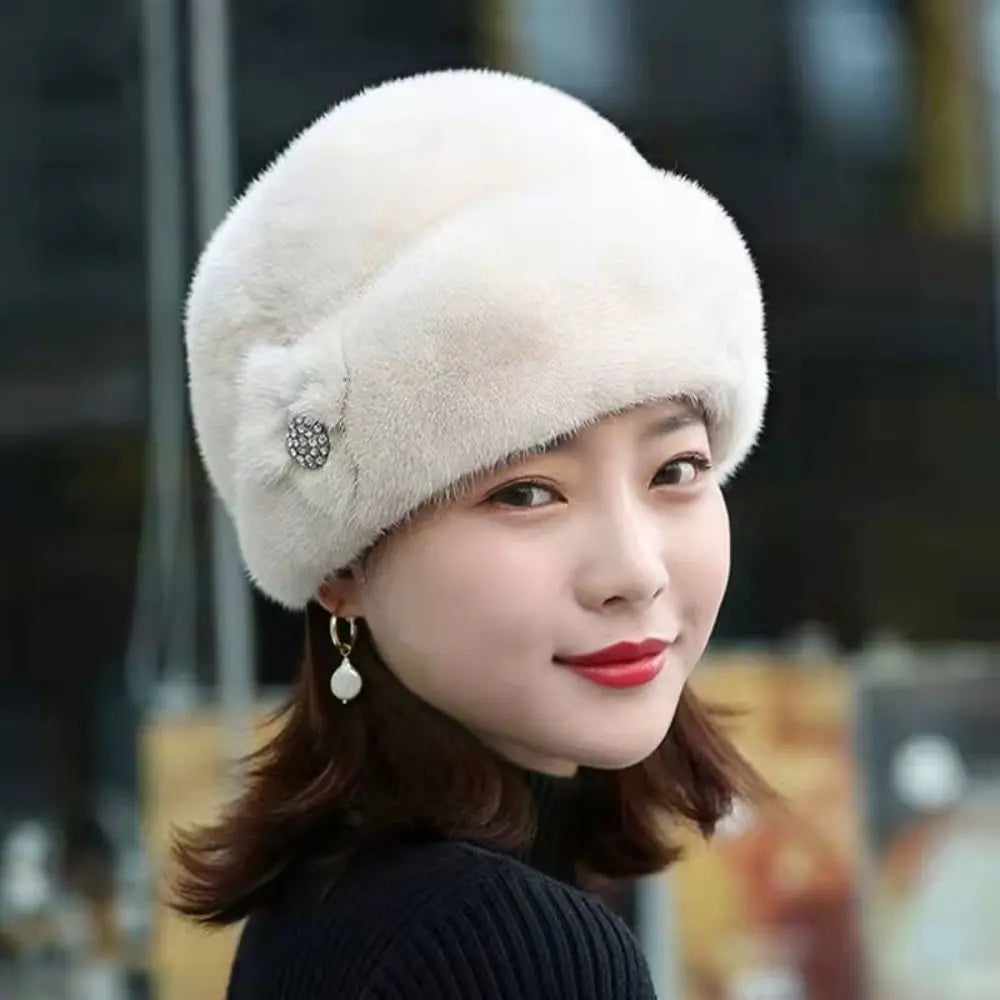 Faux Rabbit Fur Winter Bucket Hat – Flower Decor Women's Cap Winter Bucket Hat SWANS