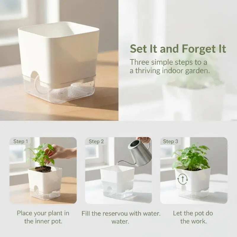 SWANS Self-Watering Square Plant Pot – Double Layer Indoor Outdoor Self-Watering Planter SWANS