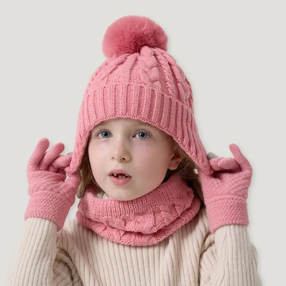 Kids Winter Knit Hat Scarf & Gloves Set – Pompom 3–10Y Kids Winter Accessories Set SWANS