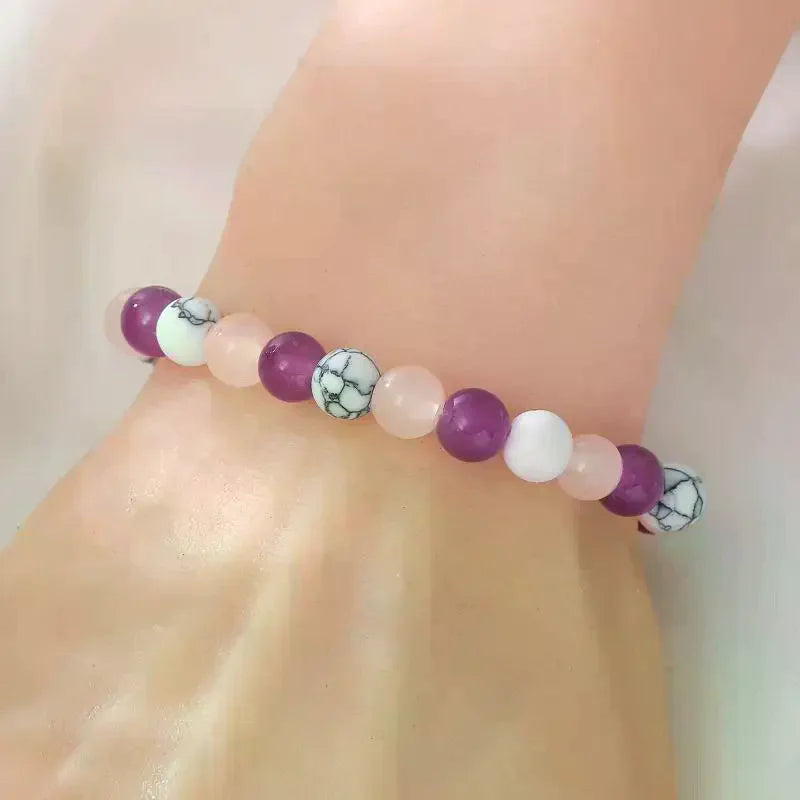 8mm Natural Stone Bracelet – Turquoise, Amethyst & Rose Quartz Stone Beaded Bracelet SWANS