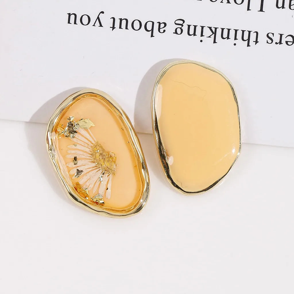 Oval Resin Dried Flower Earring Finding – DIY Jewelry Component Earring Finding SWANS Orange Pink White