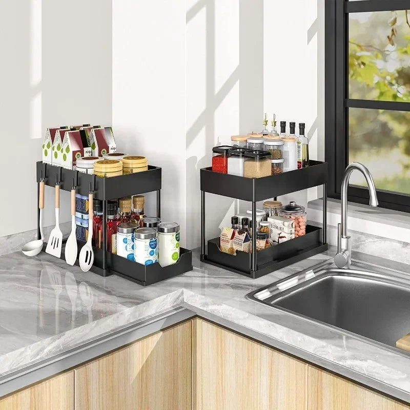 Under Sink Organizer – Double Sliding Drawers Kitchen Rack Under Sink Organizer SWANS