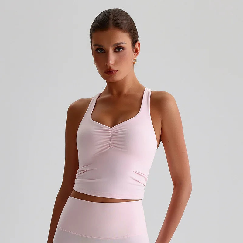 Women's Cross Back Sports Bra – High Support Yoga Tank Top Women's Sports Bra SWANS Milkshake powder XL